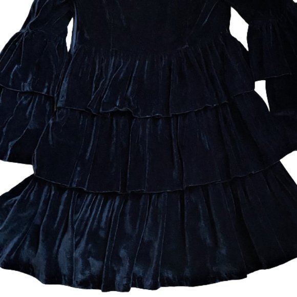 Vintage ruffles tiered black velvet dress - Picture 13 of 15